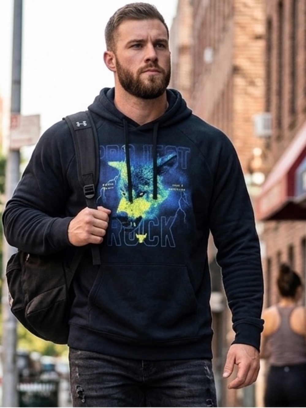 Under Armour Project Rock Mens XL Heavyweight Terry Hoodie Wolf Black New